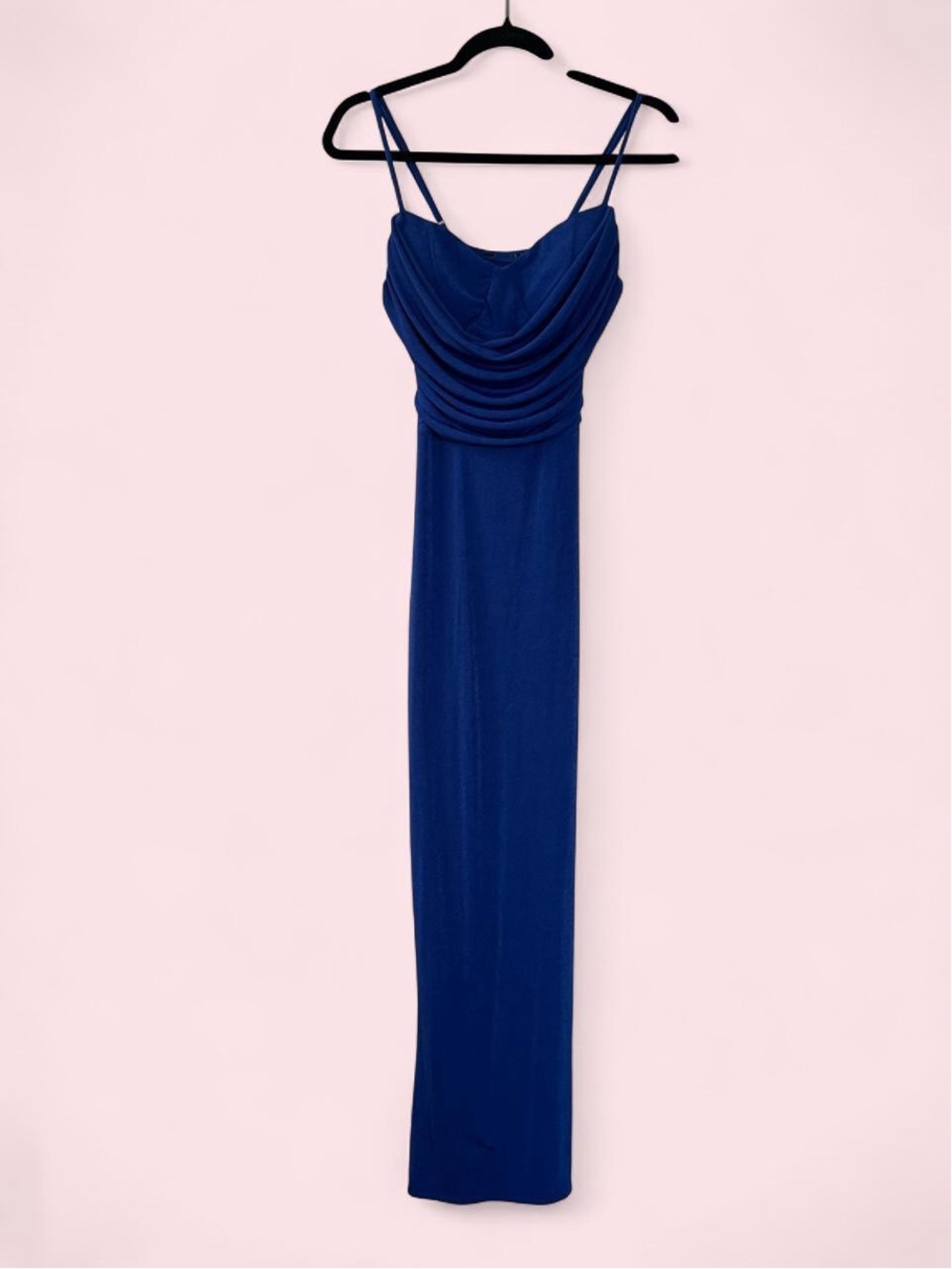 Cobalt Blue Draped Maxi Dress with Spaghetti Straps